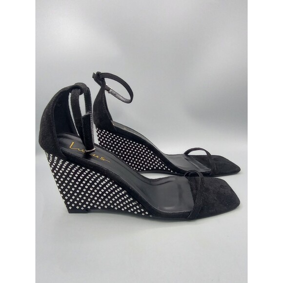 Lagaro Black Suede Rhinestone Ankle Strap Platform Wedge Sandals Women’s Sz 10 - Picture 9 of 12